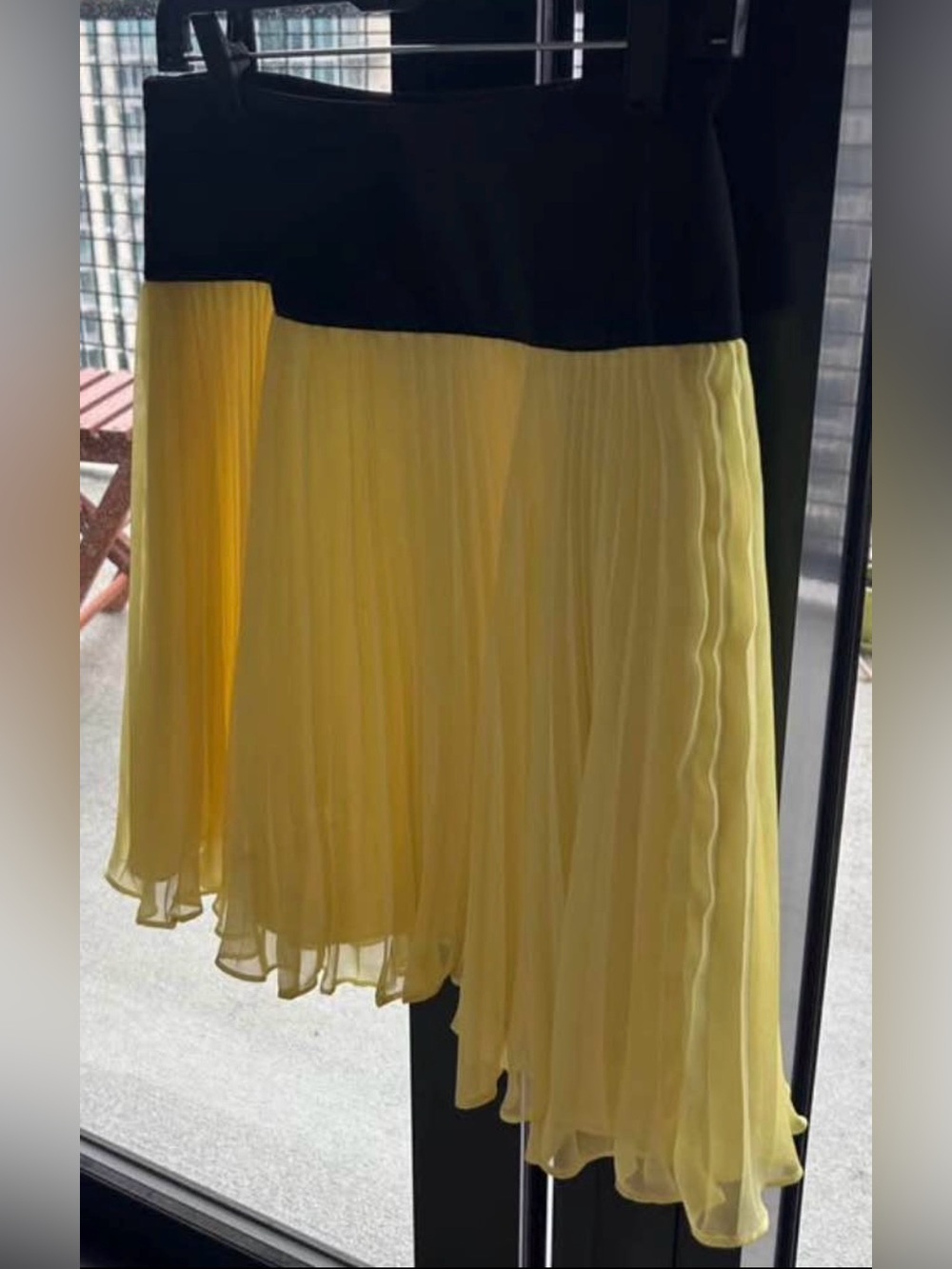 The Limited Yellow and Black Asymmetrical Pleated Midi Skirt